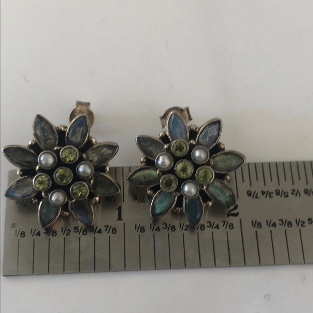 Sterling Multi Stone And Pearl India Earrings 925 - Picture 6 of 8